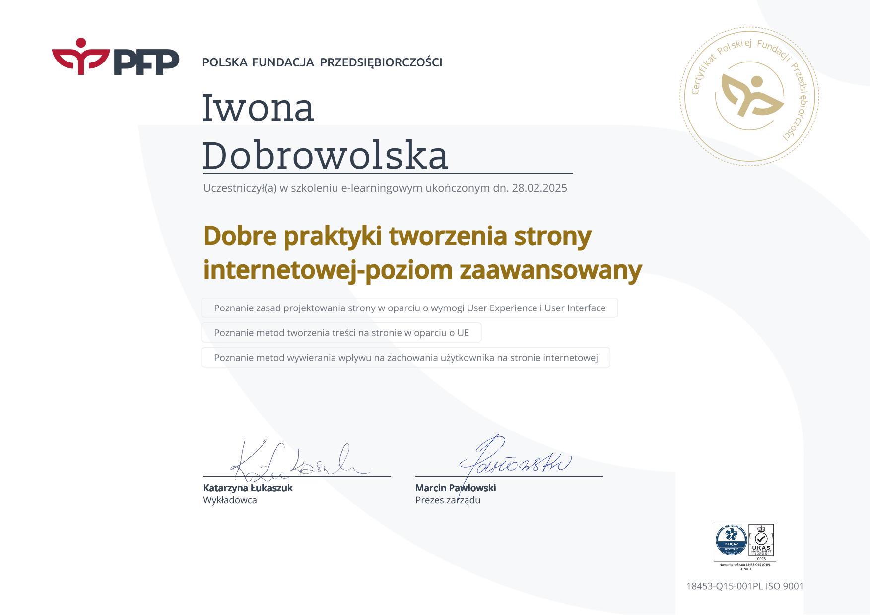 Certyfikat Tworzenie stron www
